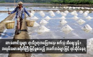 Embedded thumbnail for ဆားတောင်သူများ ရာသီဥတုအခြေအနေ၊ စက်သုံးဆီဈေးနှုန်း၊ အလုပ်သမားစရိတ်ကြီးမြင့်မှုစသည့် အခက်အခဲများဖြင့် ရင်ဆိုင် နေရ (ရုပ်သံ)