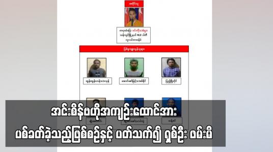 Embedded thumbnail for အင်းစိန်ဗဟိုအကျဉ်းထောင်အား ၆၀ မမစိန်ပြောင်းဖြင့် ပစ်ခတ်ခဲ့သည့်ဖြစ်စဉ်နှင့် ပတ်သက်၍ အမျိုးသား ခုနှစ်ဦးနှင့် အမျိုးသမီး တစ်ဦးအား ဖမ်းမိ