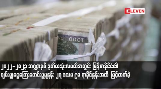 Embedded thumbnail for ၂၀၂၂-၂၀၂၃ ဘဏ္ဍာနှစ် ဒုတိယသုံးလပတ်အတွင်း မြန်မာနိုင်ငံ၏ ပျမ်းမျှငွေကြေးဖောင်းပွမှုနှုန်း ၂၇ ဒသမ ၉၈ ရာခိုင်နှုန်းအထိ  မြင့်တက်ခဲ့