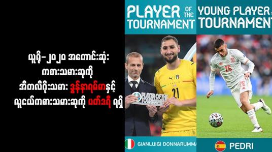 Embedded thumbnail for ယူရို-၂၀၂၀ အကောင်းဆုံးကစားသမားဆုကို အီတလီဂိုးသမား ဒွန်နာရမ်မာနှင့် လူငယ်ကစားသမားဆုကို ပတ်ဒရီ ရရှိ