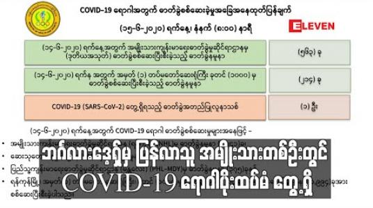 Embedded thumbnail for ဘင်္ဂလားဒေ့ရှ်မှ ပြန်လာသူ အမျိုးသားတစ်ဦးတွင် COVID-19 ရောဂါပိုးထပ်မံ တွေ့ရှိခဲ့ပြီး ရောဂါကူးစက်ခံရသူ ၂၆၂ဦးရှိလာ (ရုပ်သံ) 